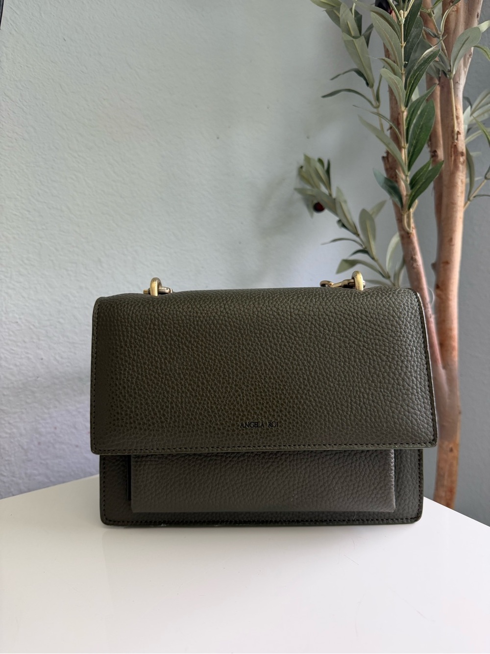 Angela Roi Eloise Olive Green Vegan Leather Crossbody Bag